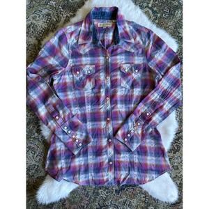 Stetson Women's sz M Pearl snap western plaid button up shirt long sleeve shirt